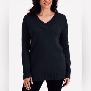 Karen Scott Crossover V-Neck Sweater Long Sleeve Stretch Pullover Black NWT